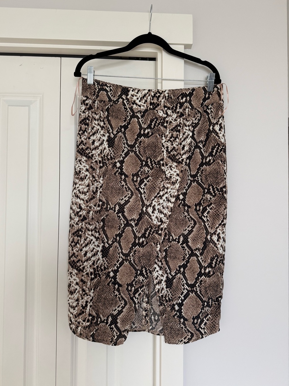 Brown Snake-Print Midi Skirt